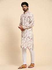 Men's Mauve Tie Dye Linen Digital Print Kurta Pajama Set