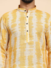 Men's Yellow Tie Dye Linen Digital Print Kurta Pajama Set