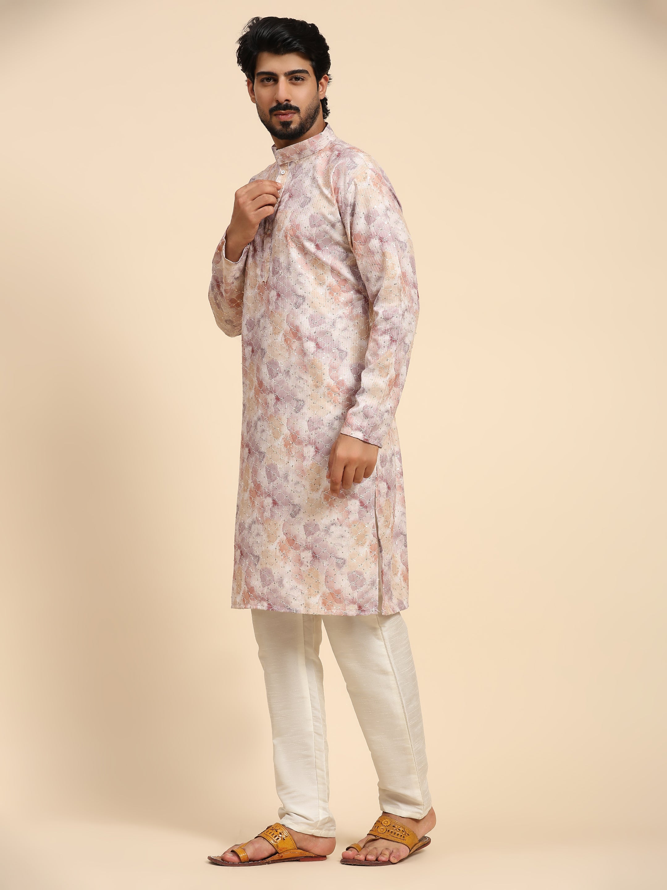 Men's Multi Cotton Sequins Kurta Pajama Set