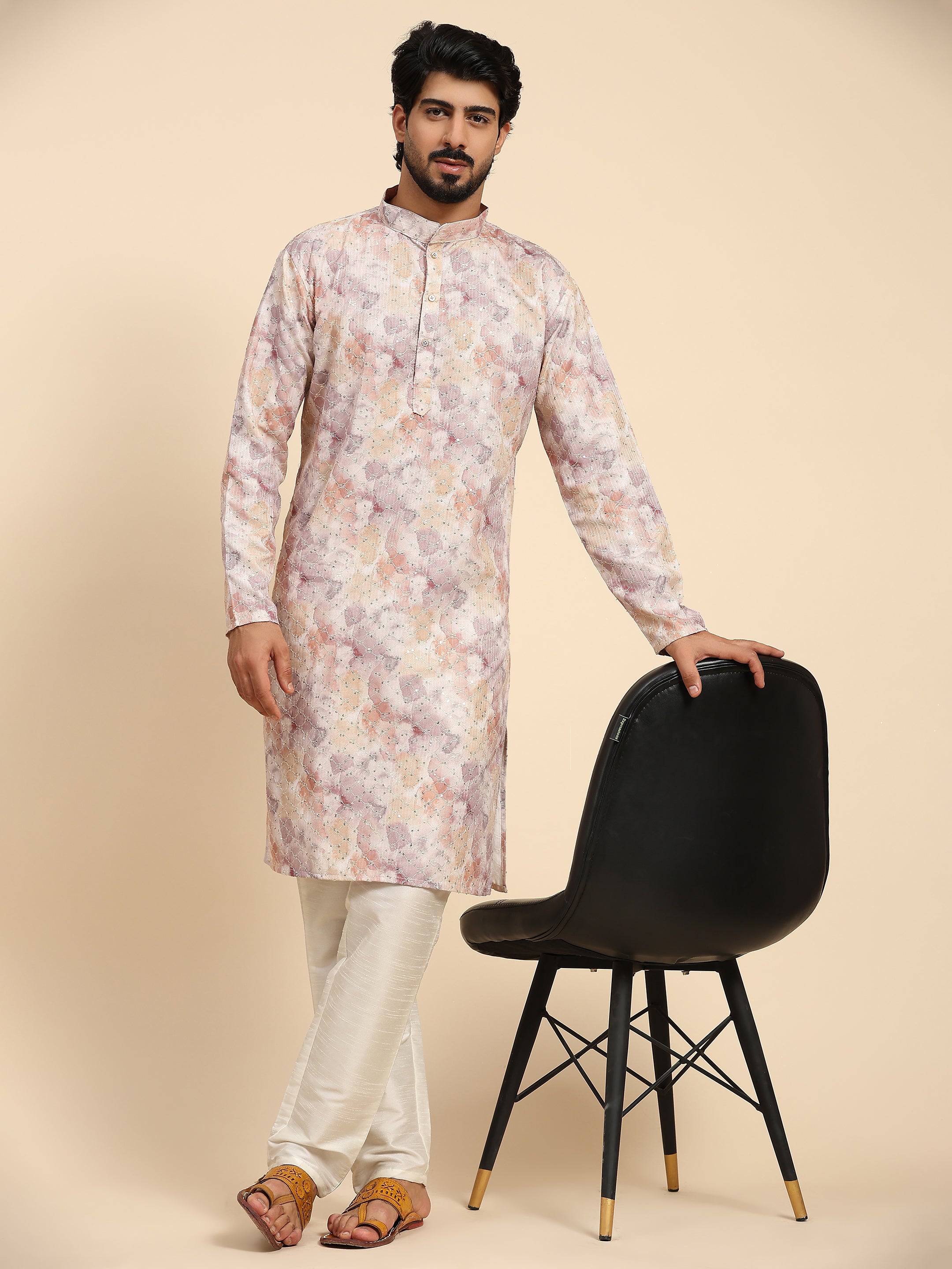 Men's Multi Cotton Sequins Kurta Pajama Set