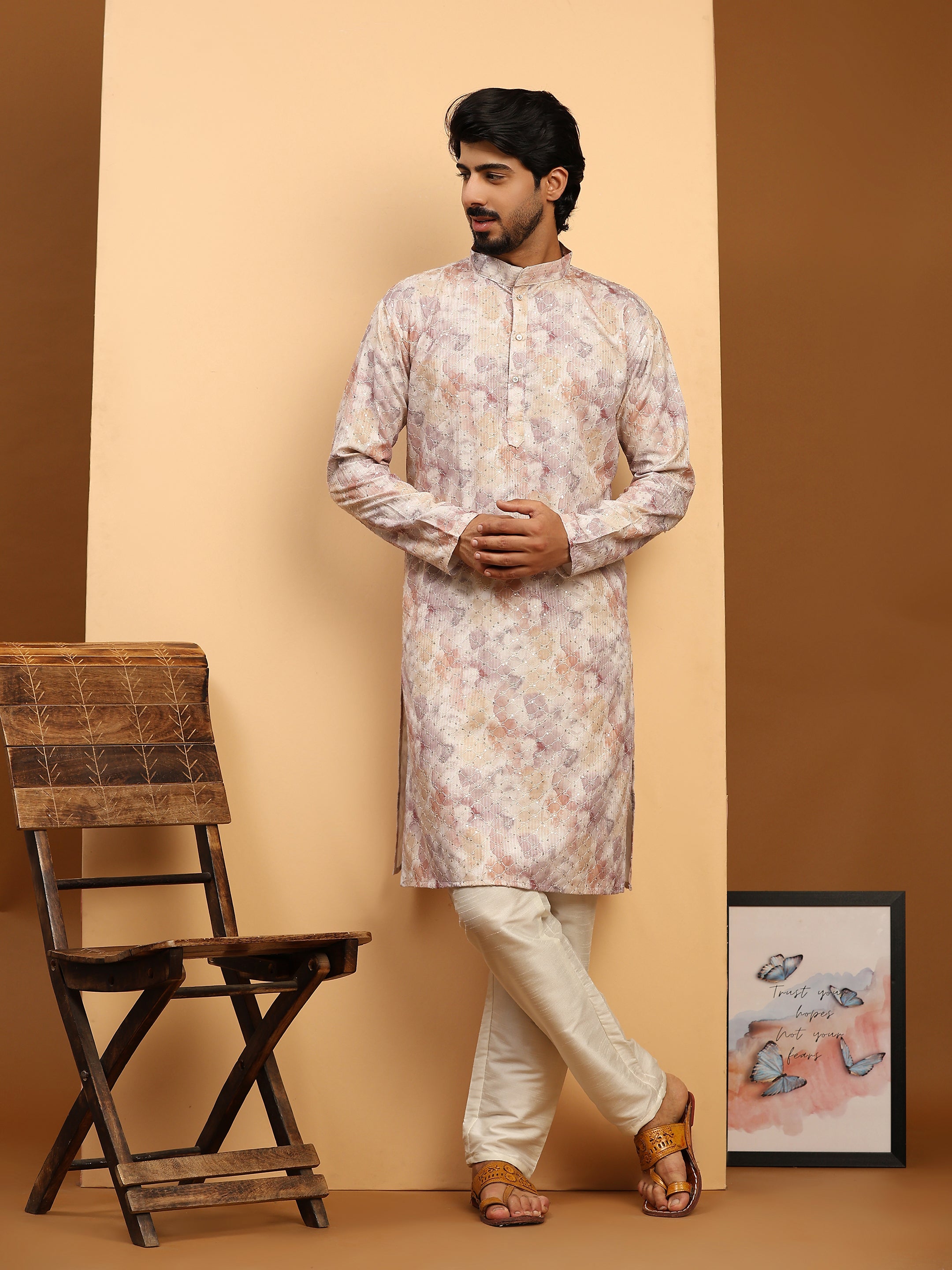 Men's Multi Cotton Sequins Kurta Pajama Set