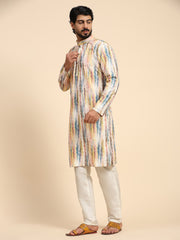 Men's Multi Viscose Cotton Digital Print Kurta Pajama Set