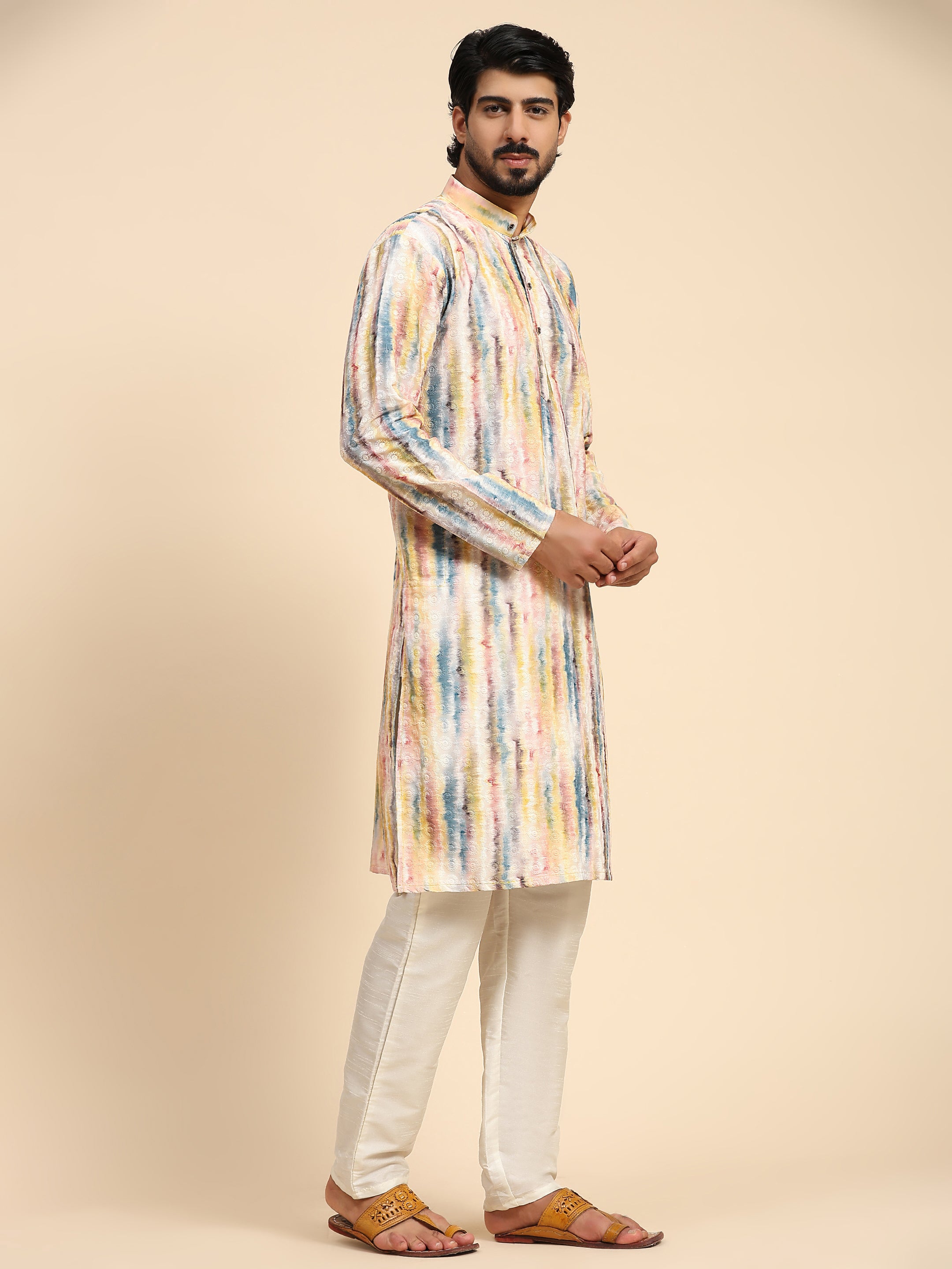 Men's Multi Viscose Cotton Digital Print Kurta Pajama Set