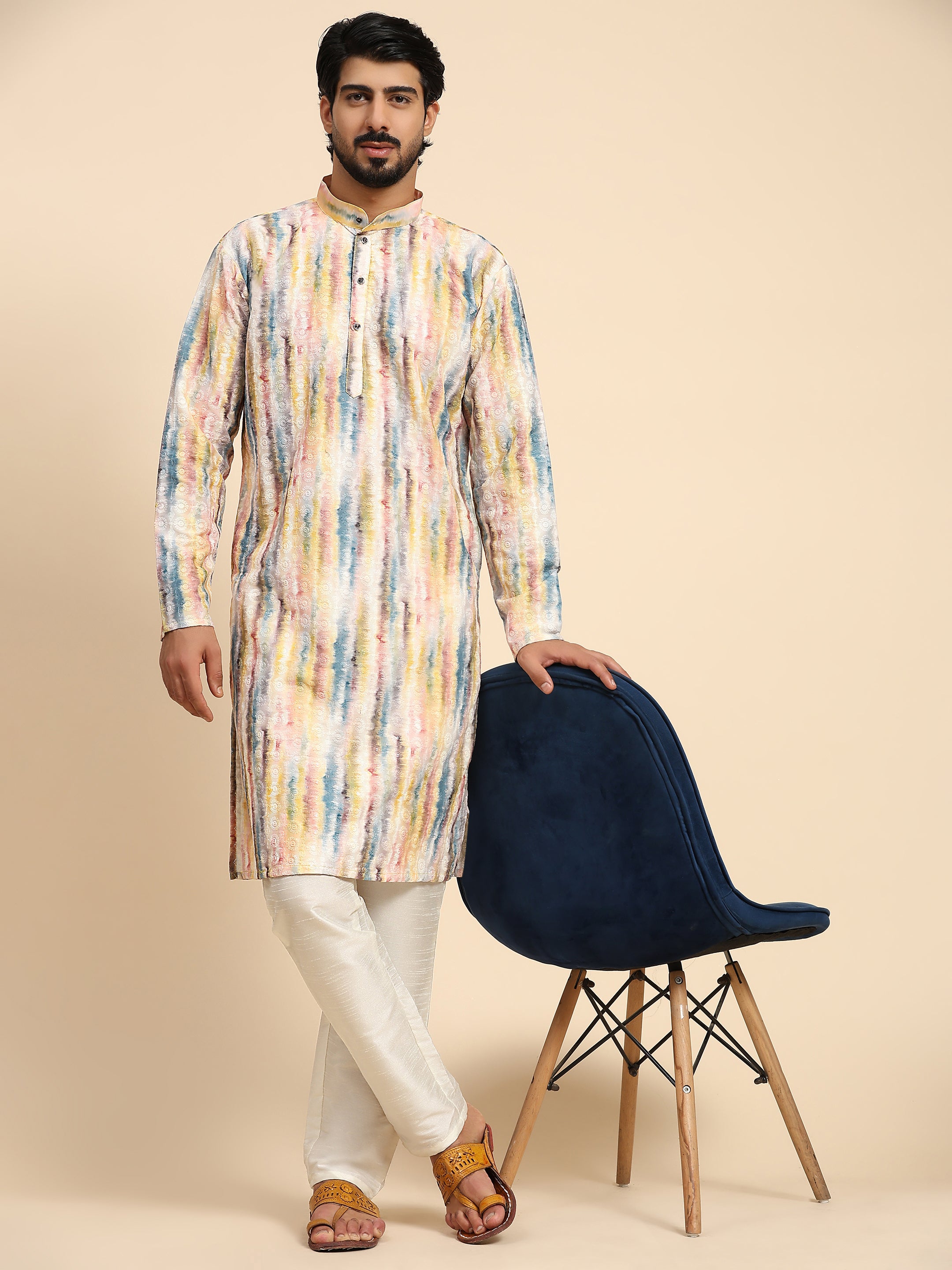 Men's Multi Viscose Cotton Digital Print Kurta Pajama Set