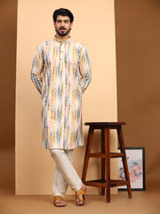 Men's Multi Viscose Cotton Digital Print Kurta Pajama Set