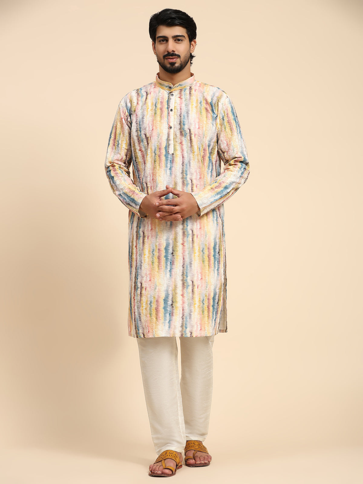 Men's Multi Viscose Cotton Digital Print Kurta Pajama Set