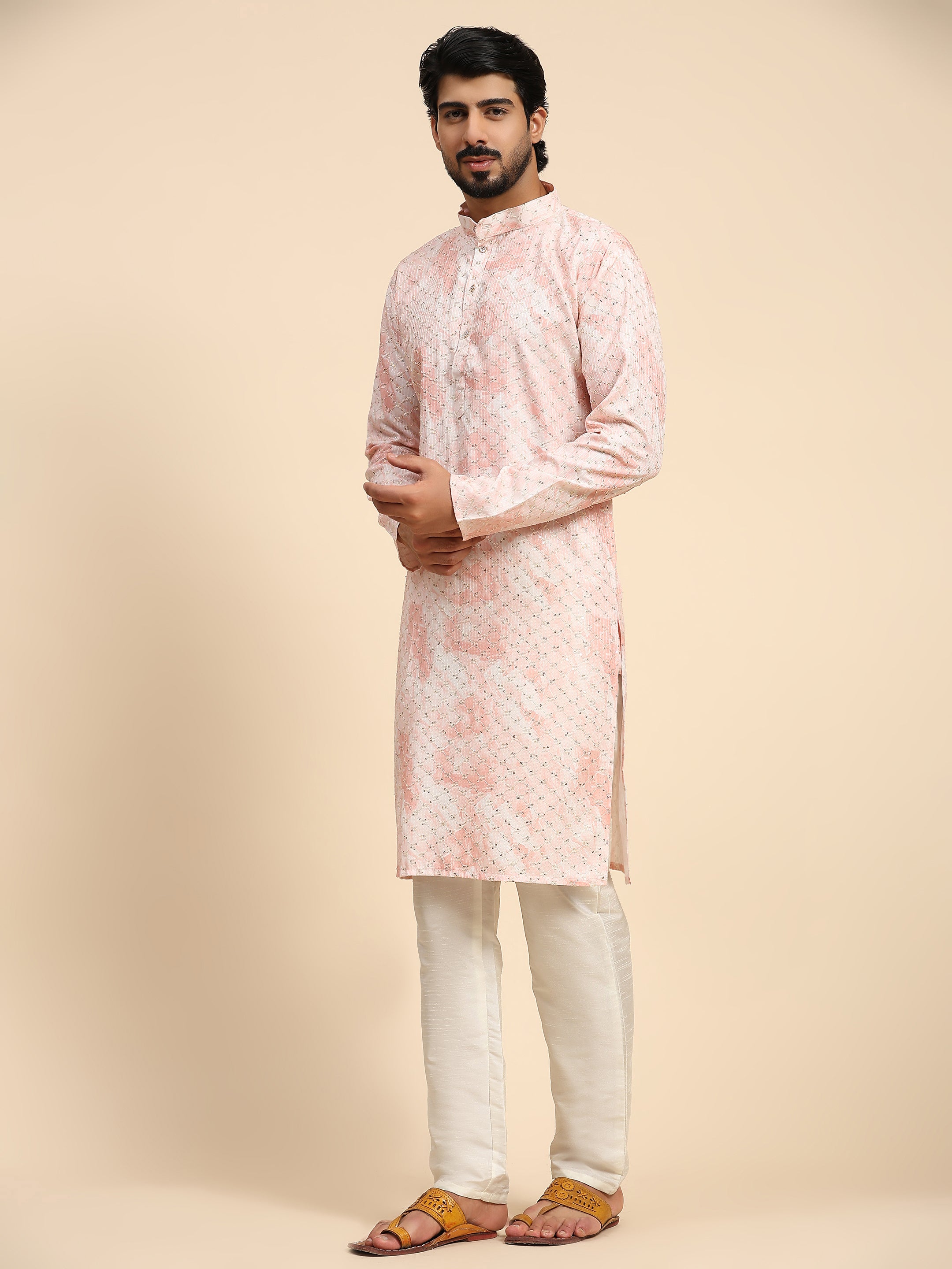 Ensemble pyjama Kurta en coton rose tie dye pour homme 