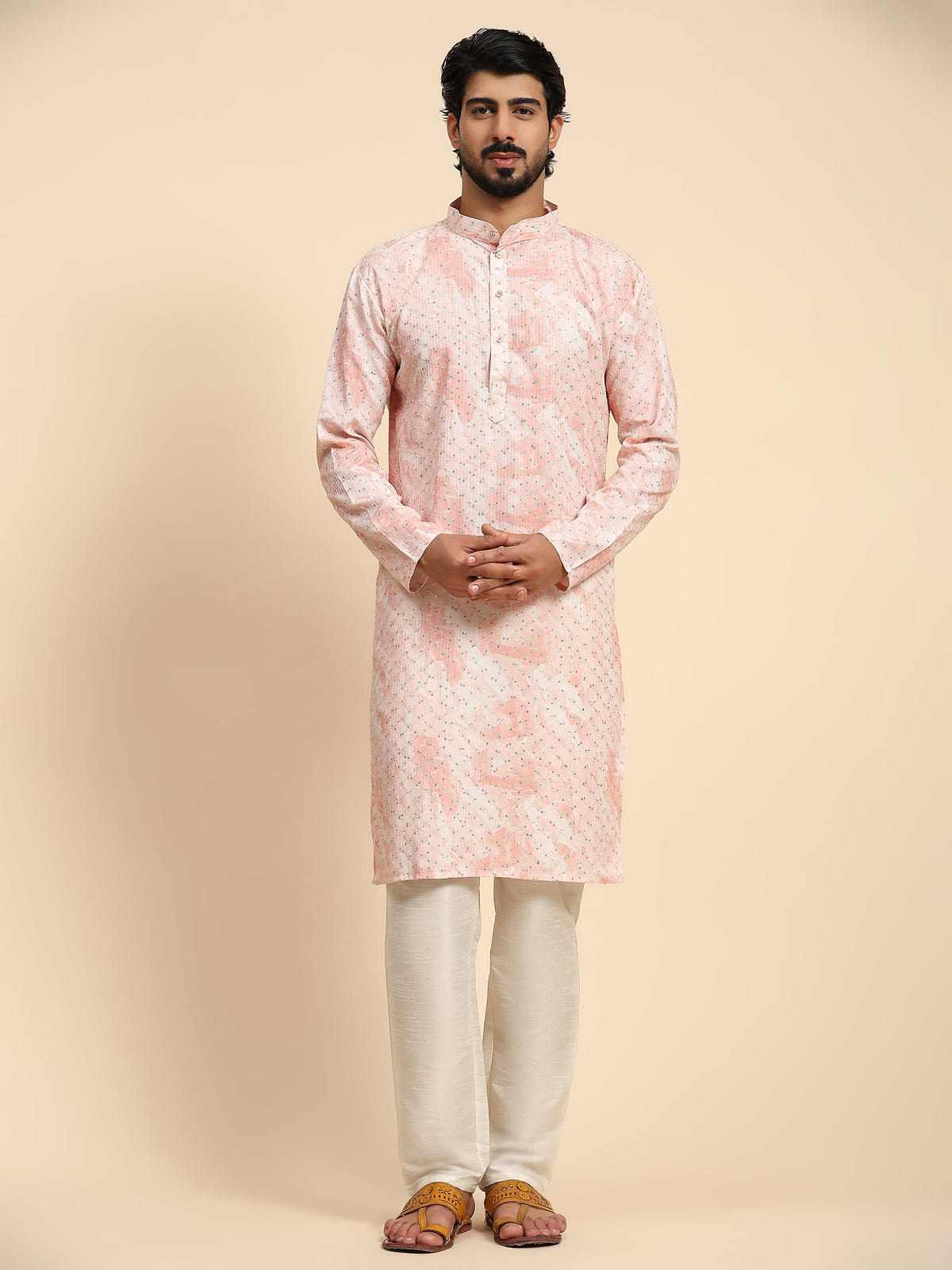 Ensemble pyjama Kurta en coton rose tie dye pour homme 