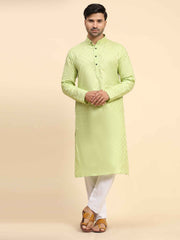 Men's Light Green Cotton Woven Kurta Pajama Set