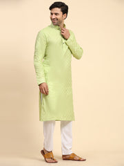 Men's Light Green Cotton Woven Kurta Pajama Set