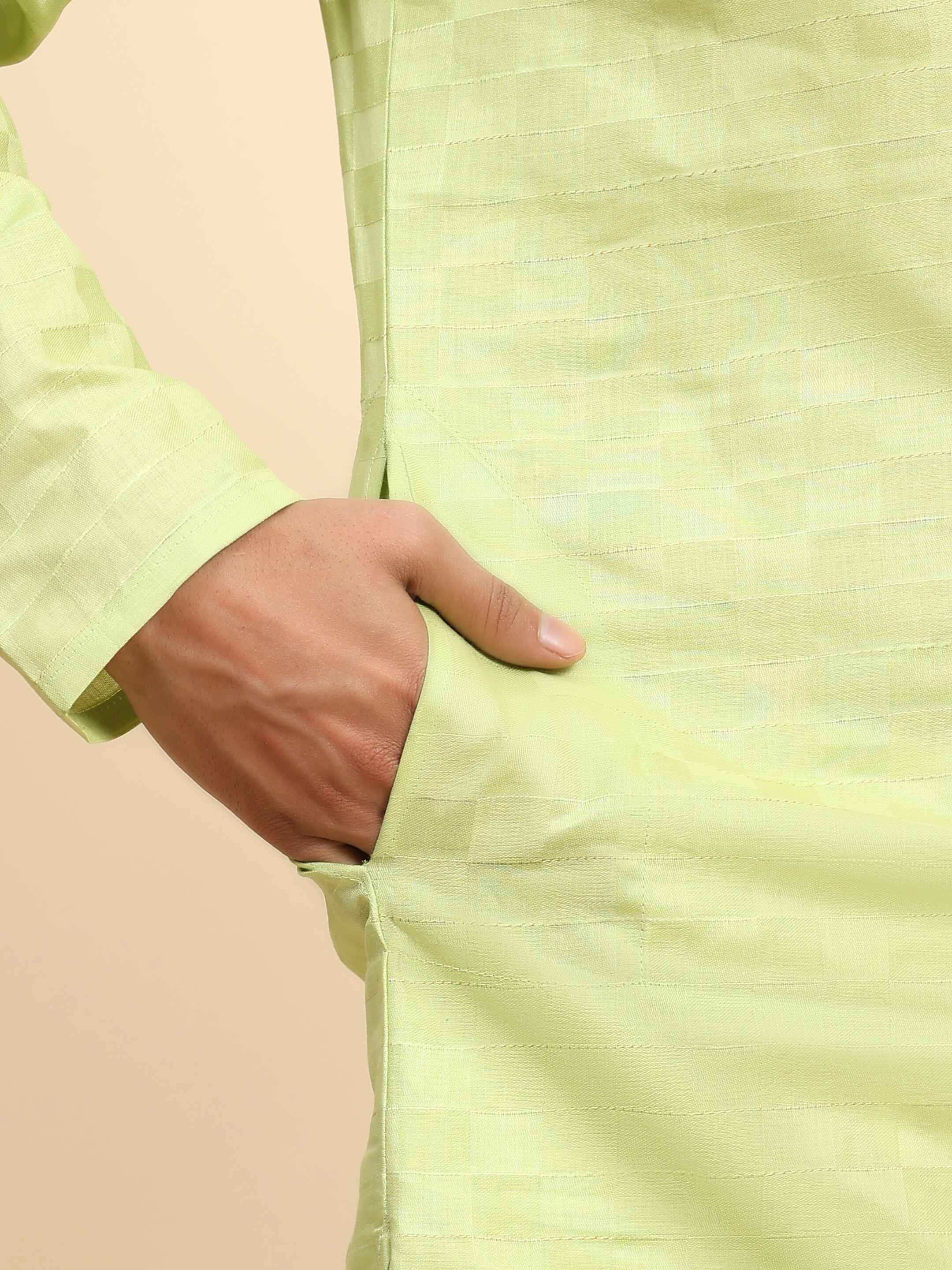 Men's Light Green Cotton Woven Kurta Pajama Set