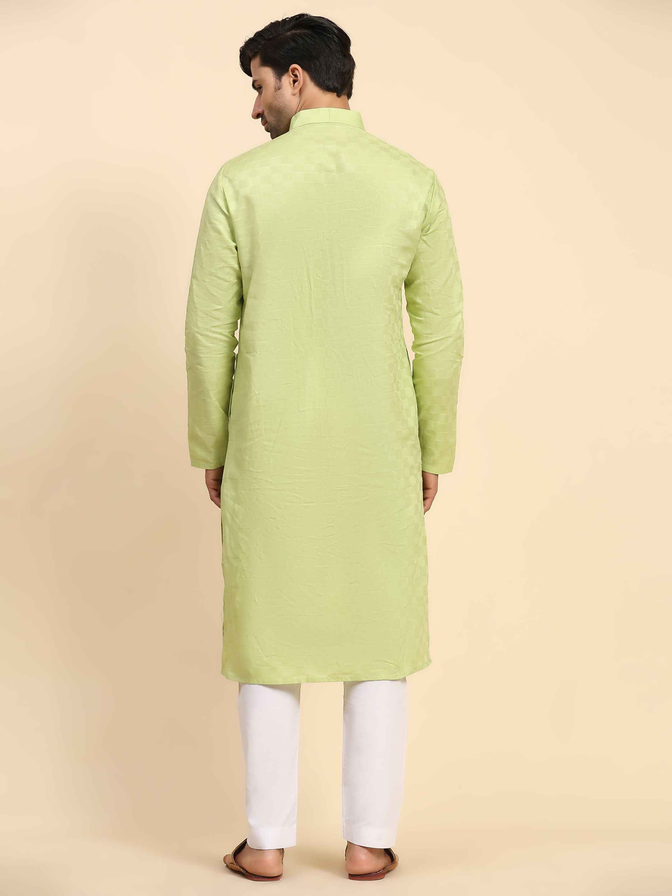 Men's Light Green Cotton Woven Kurta Pajama Set