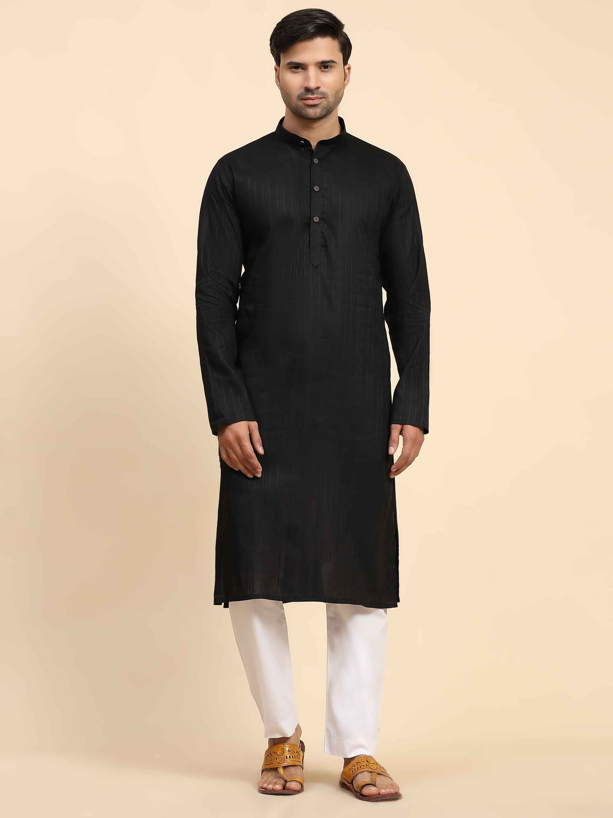 Ensemble pyjama Kurta en coton tissé noir pour homme 