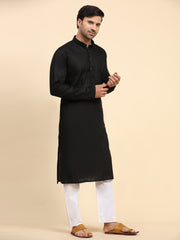 Ensemble pyjama Kurta en coton tissé noir pour homme 