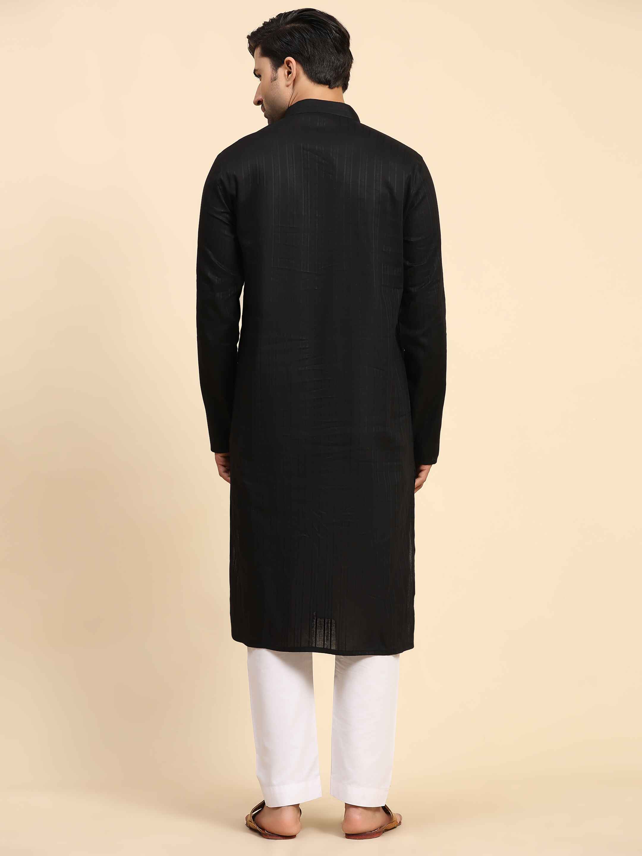 Ensemble pyjama Kurta en coton tissé noir pour homme 