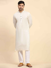 Ensemble pyjama Kurta en coton tissé blanc cassé pour homme 