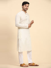 Ensemble pyjama Kurta en coton tissé blanc cassé pour homme 