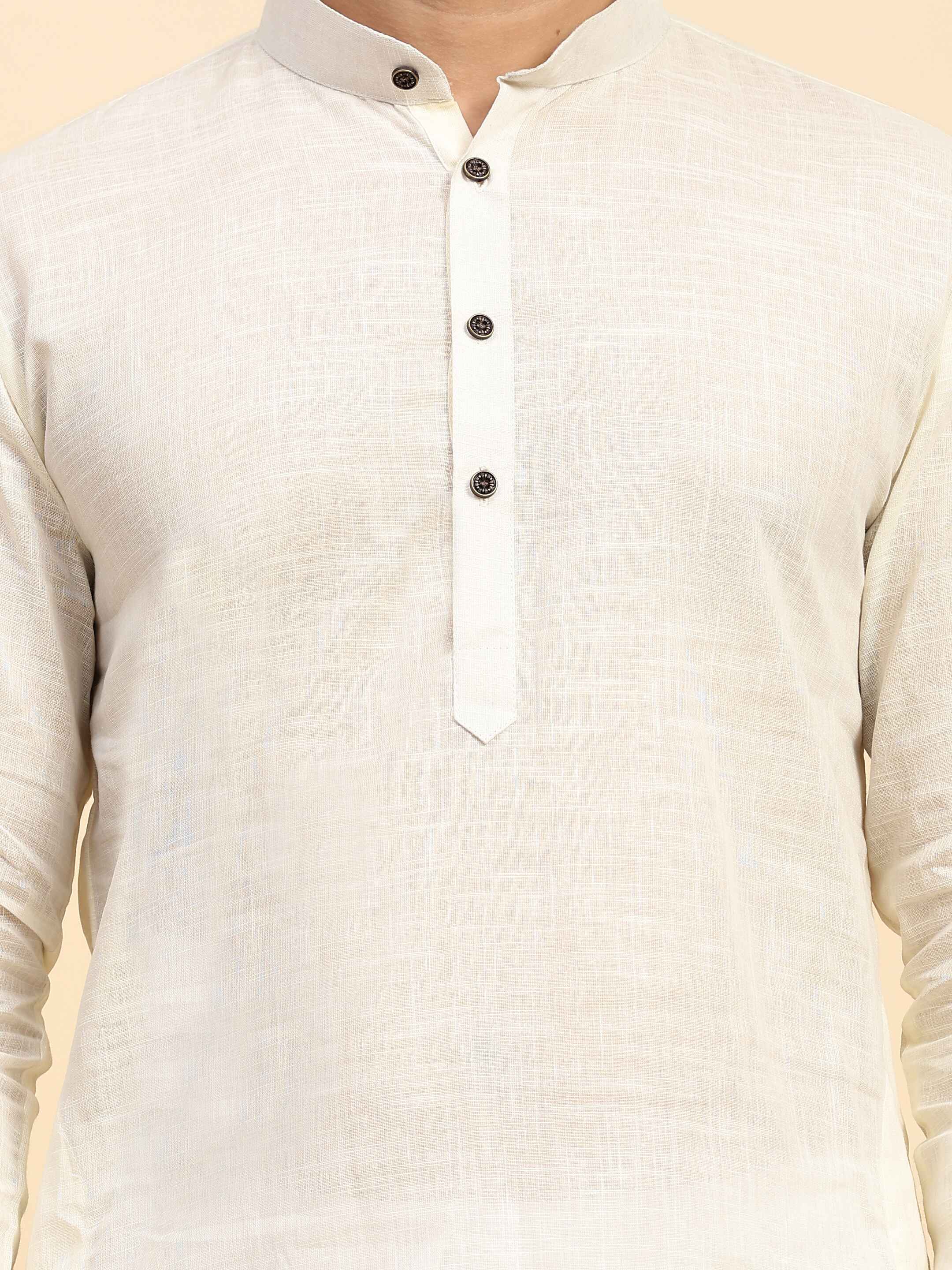 Ensemble pyjama Kurta en coton tissé blanc cassé pour homme 