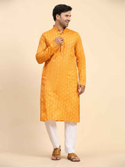 Ensemble pyjama Kurta en coton tissé orange clair pour homme 