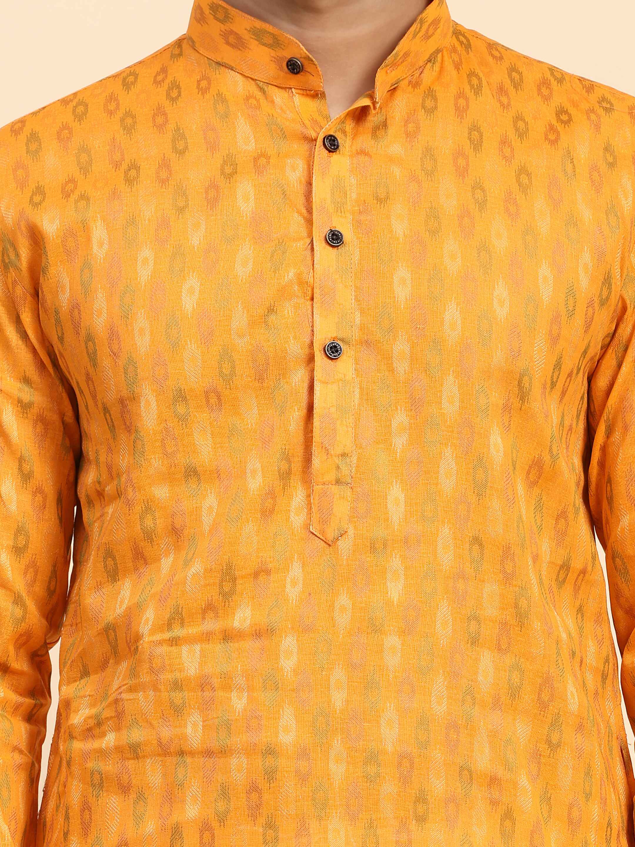 Ensemble pyjama Kurta en coton tissé orange clair pour homme 