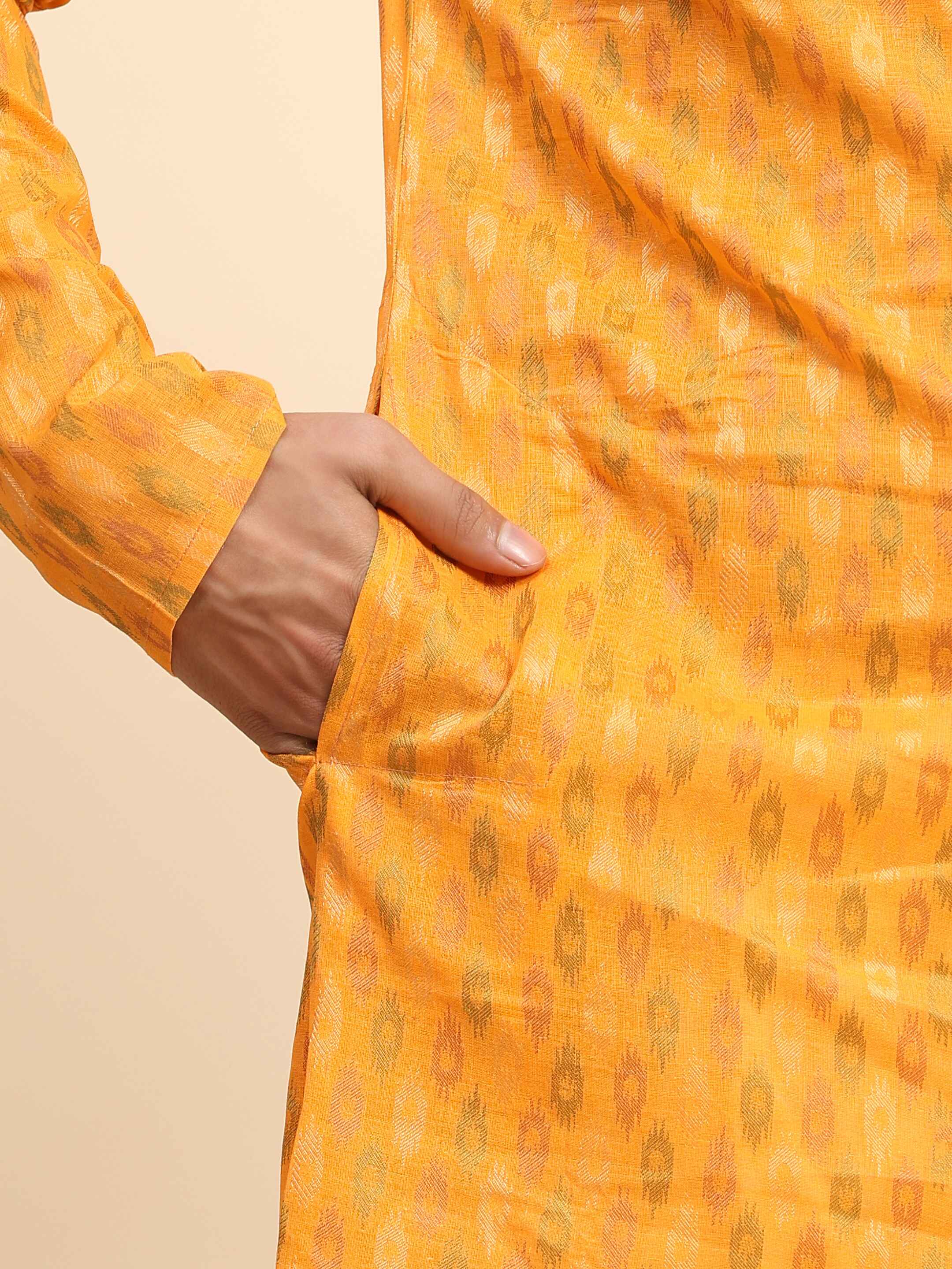 Ensemble pyjama Kurta en coton tissé orange clair pour homme 