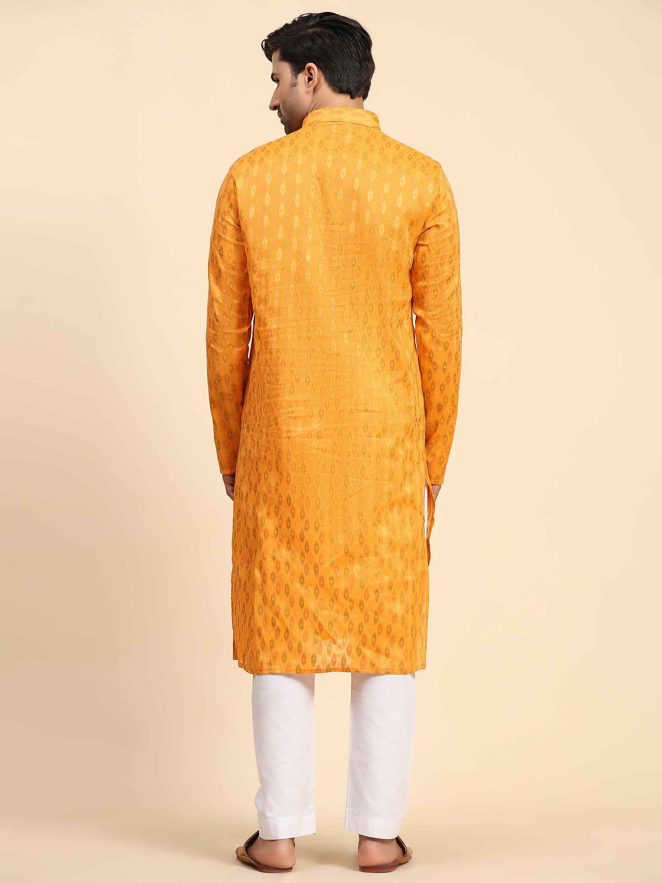 Ensemble pyjama Kurta en coton tissé orange clair pour homme 