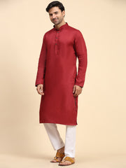 Men's Maroon Cotton Woven Kurta Pajama Set