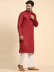 Men's Maroon Cotton Woven Kurta Pajama Set