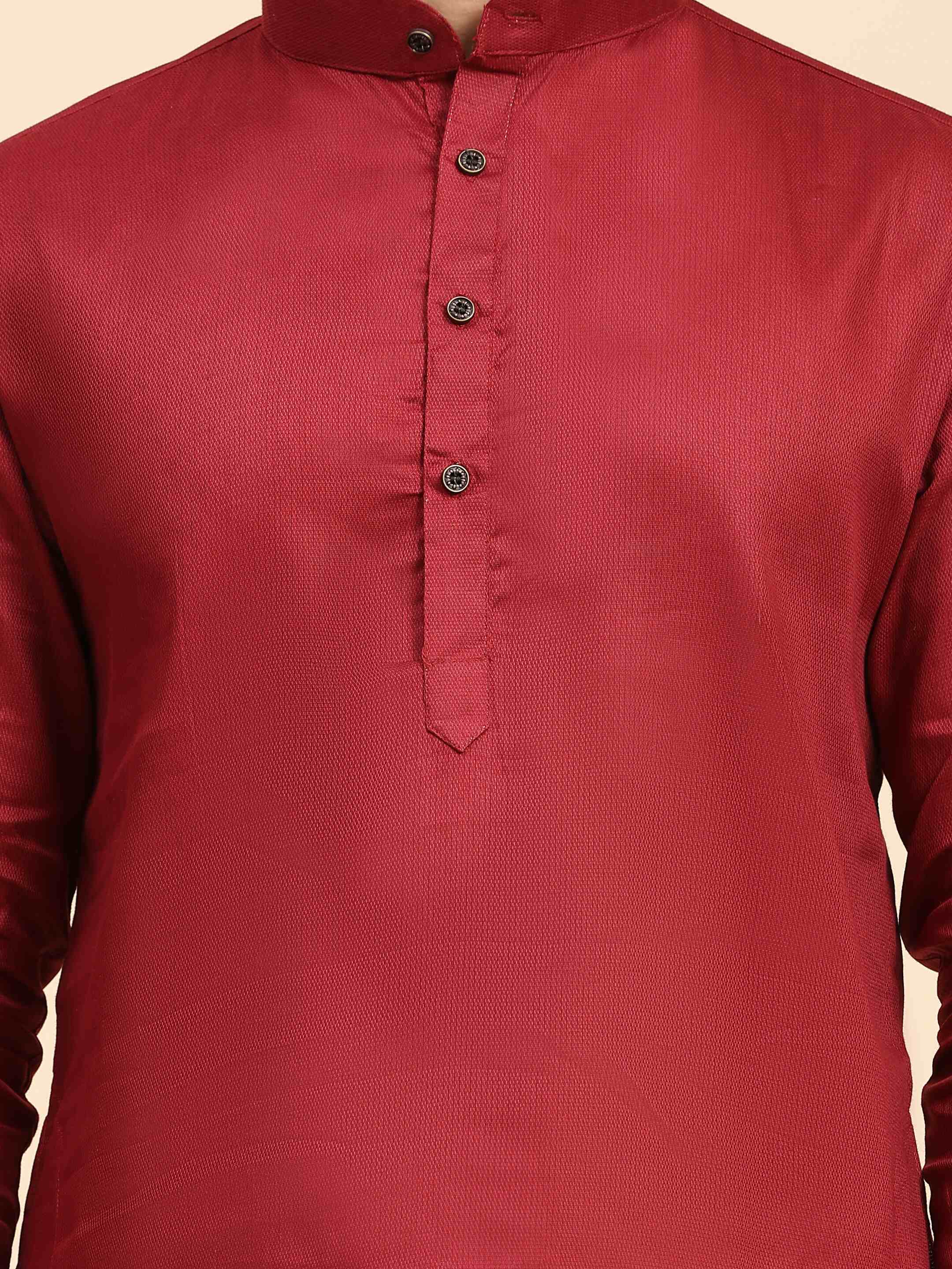 Men's Maroon Cotton Woven Kurta Pajama Set