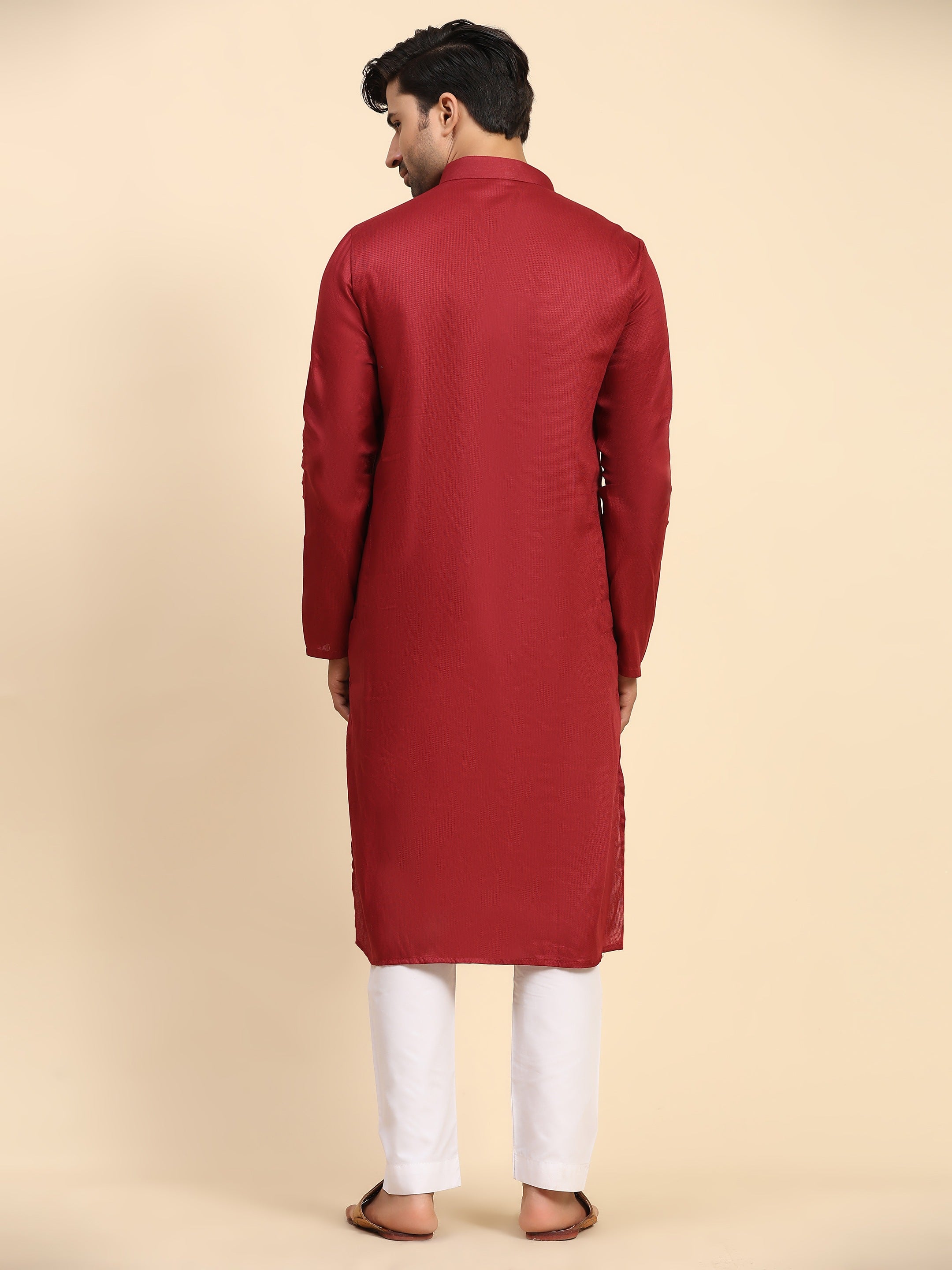 Men's Maroon Cotton Woven Kurta Pajama Set