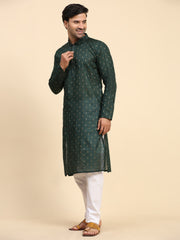 Men's Mehandi Green Cotton Woven Kurta Pajama Set