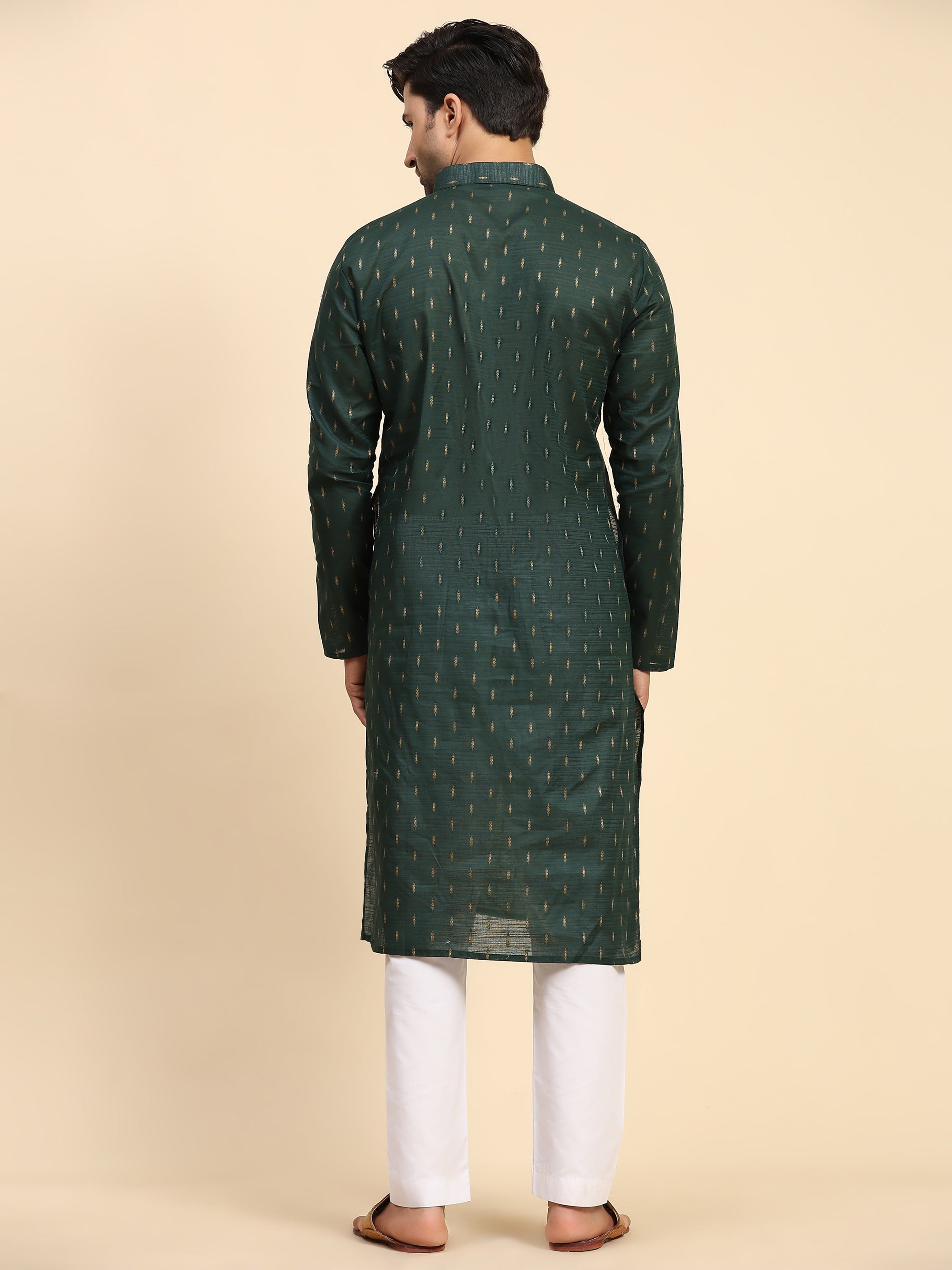 Men's Mehandi Green Cotton Woven Kurta Pajama Set