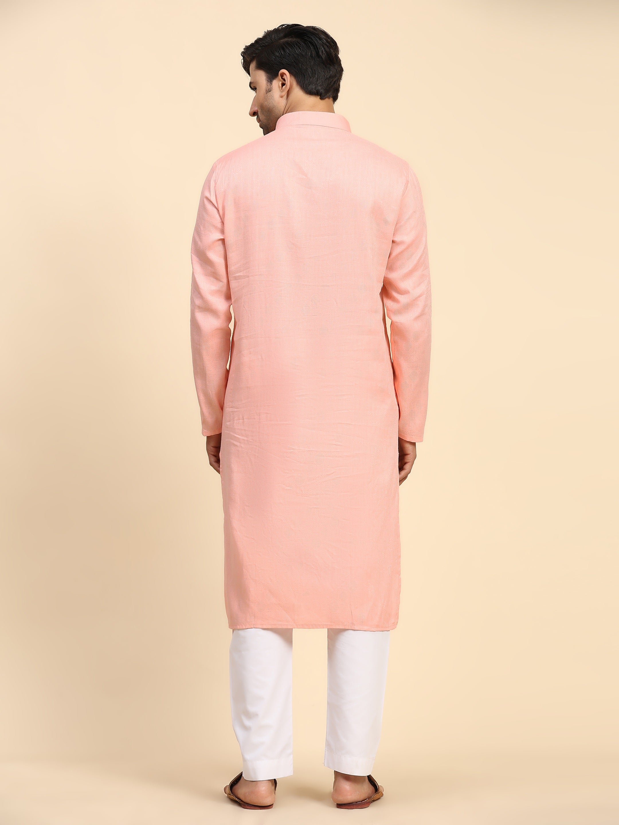 Ensemble pyjama Kurta en coton tissé rose bébé pour homme 