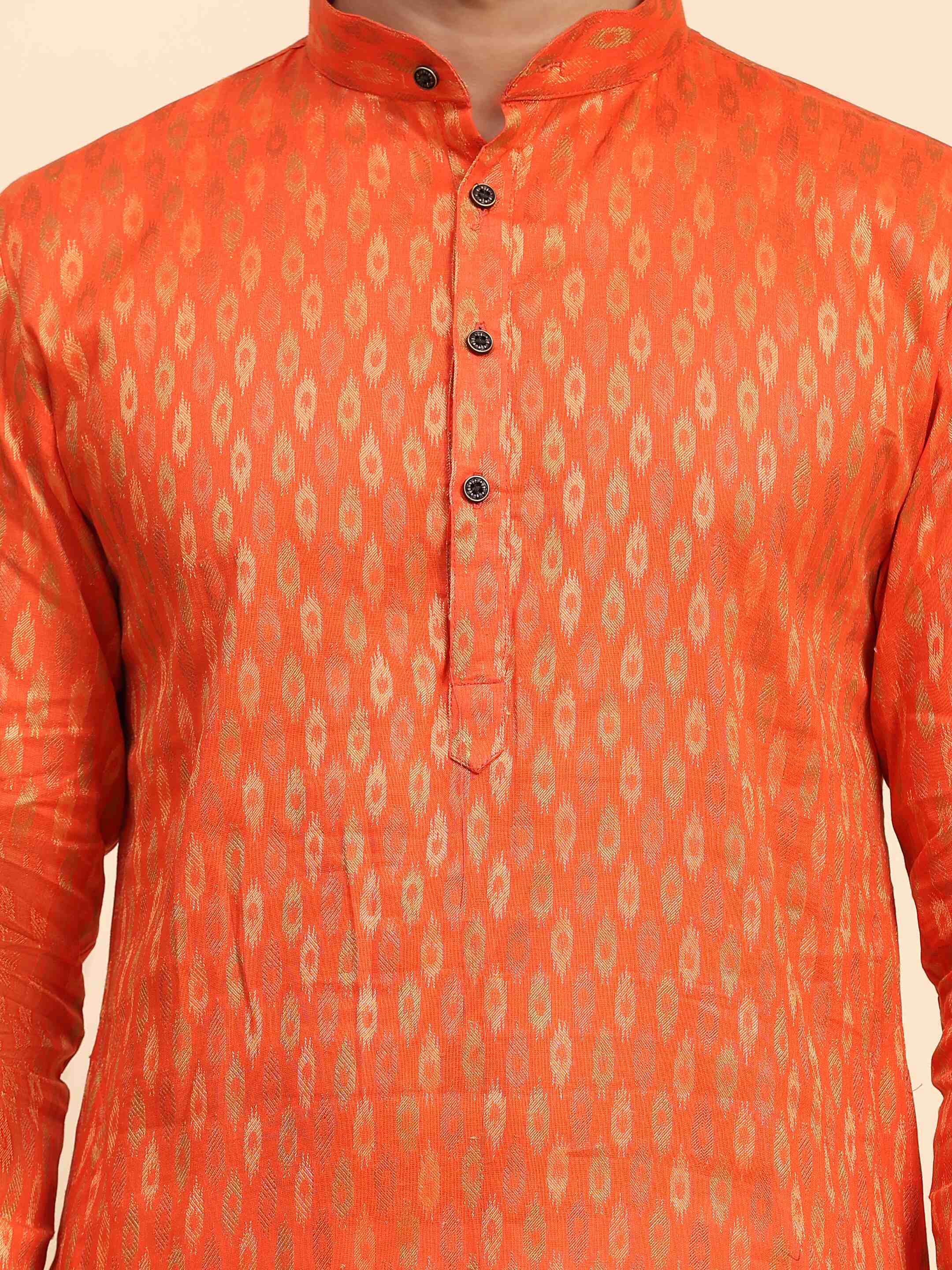 Ensemble de pyjama Kurta tissé en coton orange Bhagva pour hommes 