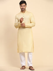 Men's Creamish Yellow Pure Cotton Woven Kurta Pajama Set