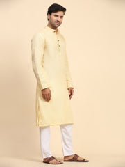 Men's Creamish Yellow Pure Cotton Woven Kurta Pajama Set