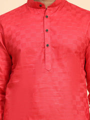 Men's Pinkish Red Pure Cotton Full Weaved Kurta Pajama Set