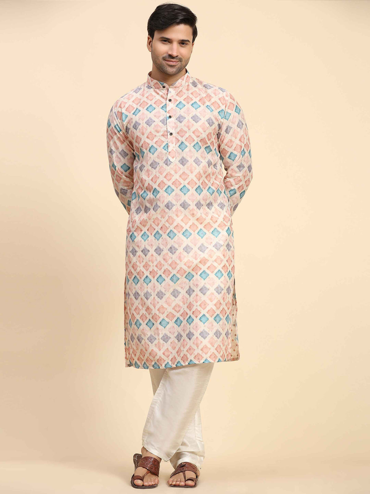 Ensemble pyjama Kurta à imprimé numérique en coton multicolore Rado pour homme 