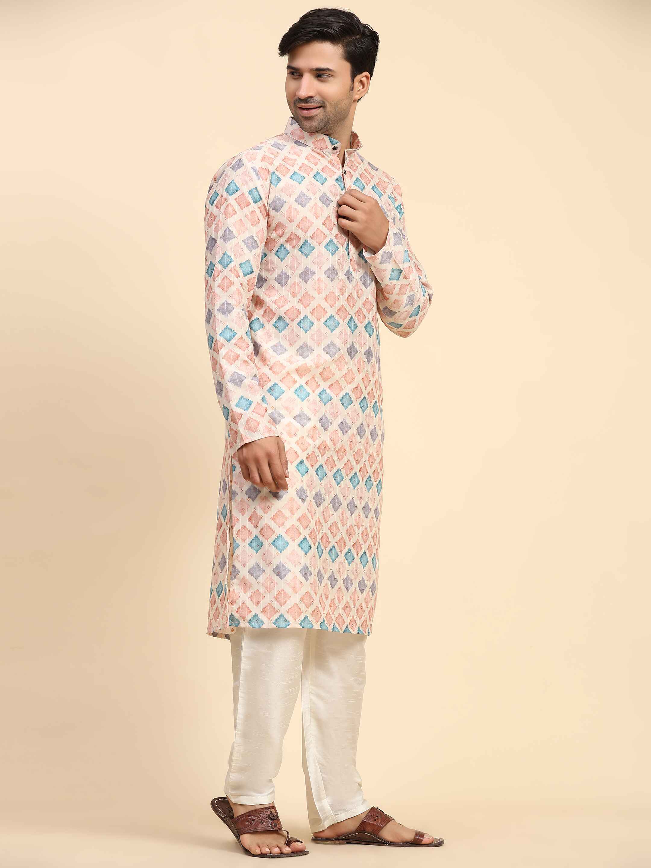 Ensemble pyjama Kurta à imprimé numérique en coton multicolore Rado pour homme 