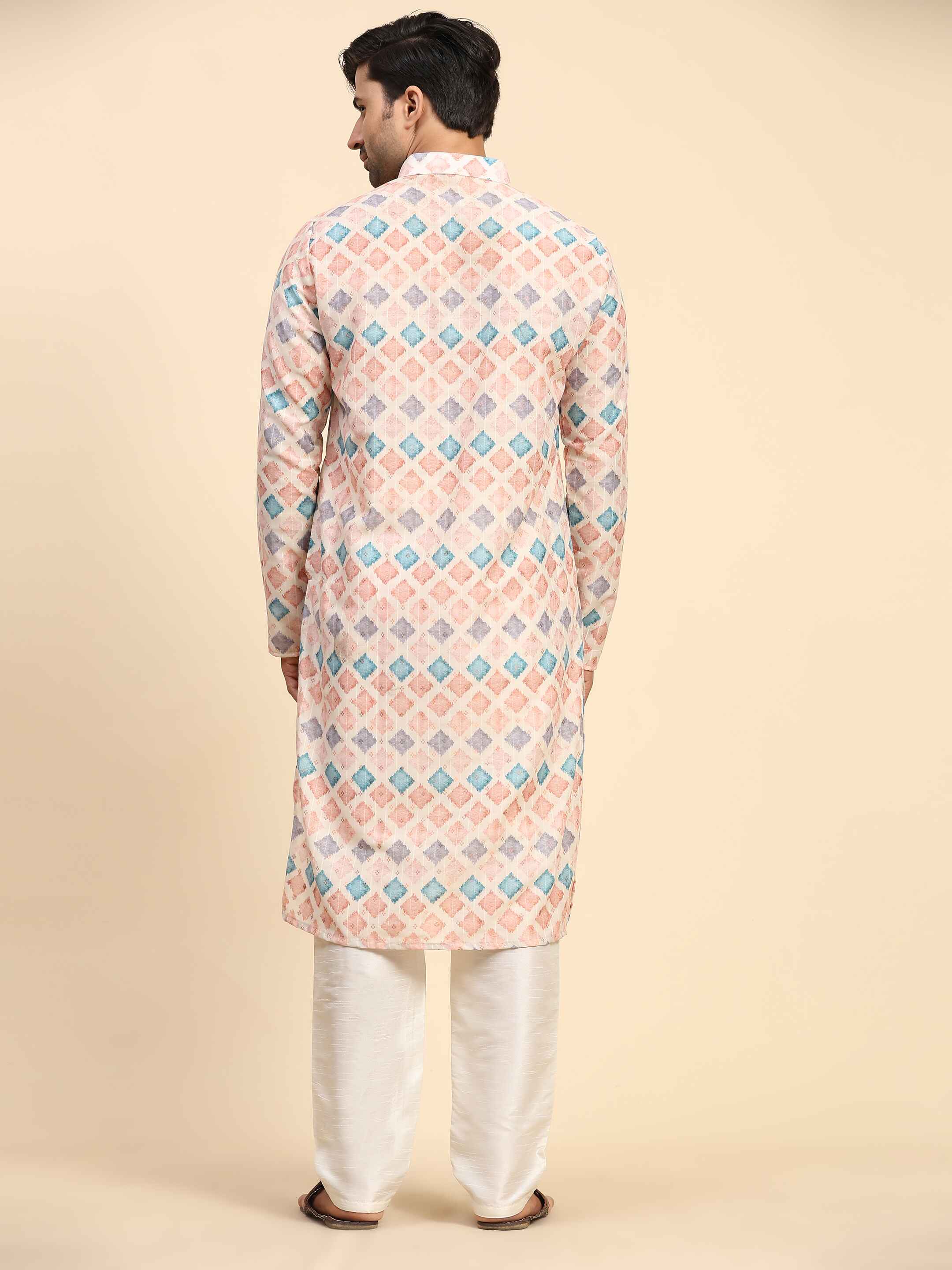 Ensemble pyjama Kurta à imprimé numérique en coton multicolore Rado pour homme 