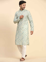 Men's Light Green Rado Cotton Digital Printed Kurta Pajama Set