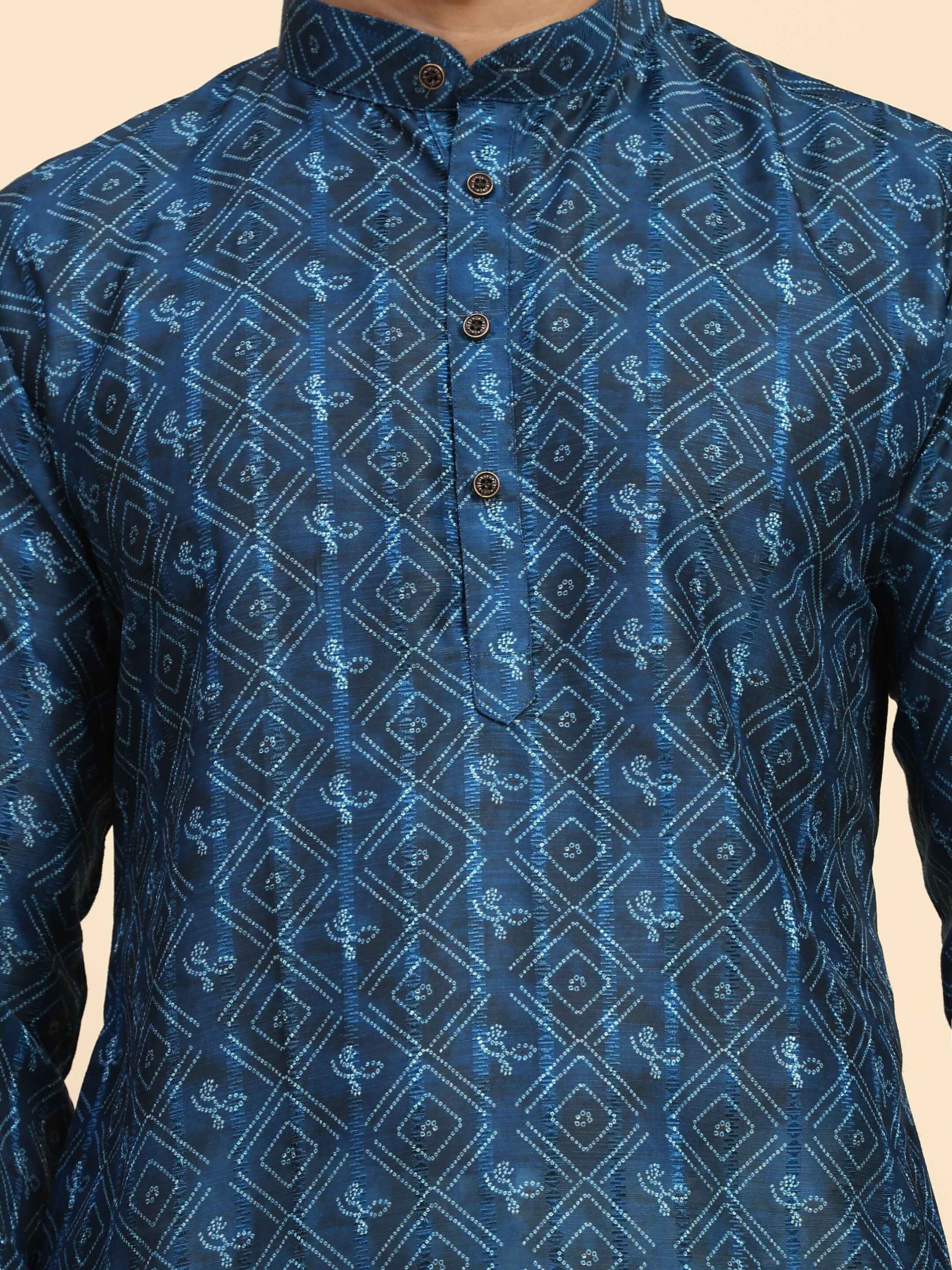 Men's Blue Cotton Full Digital Work Kurta Pajama Set