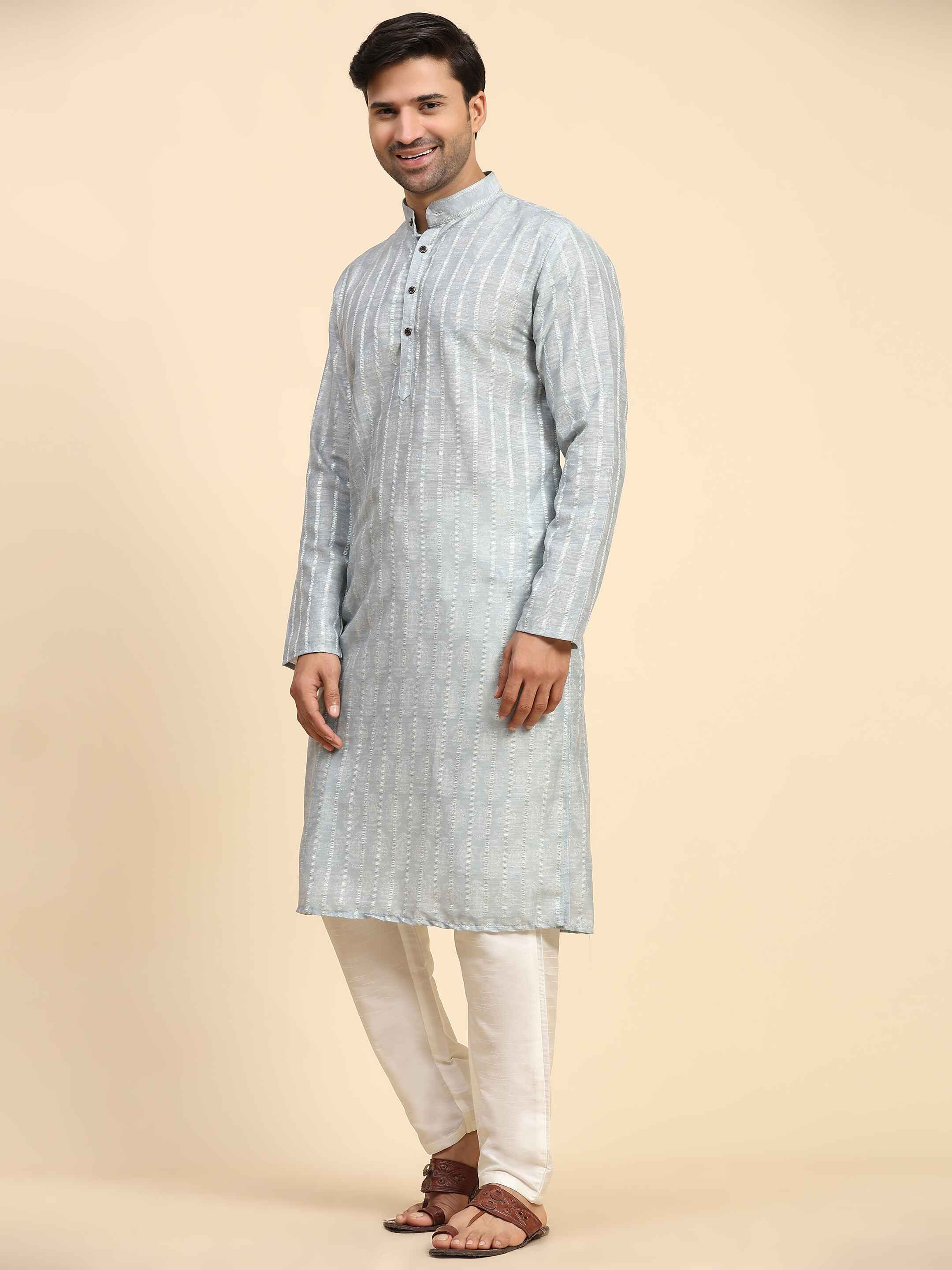 Men's Grey Rado Cotton  Digital Print Kurta Pajama Set