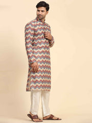 Men's Multi Chevron Print Cotton Kurta Pajama Set