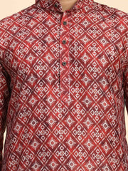 Men's Red Rado Cotton Digital Printed Kurta Pajama Set