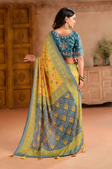 Yellow Silk Blend Position Brasso with Foil Saree
