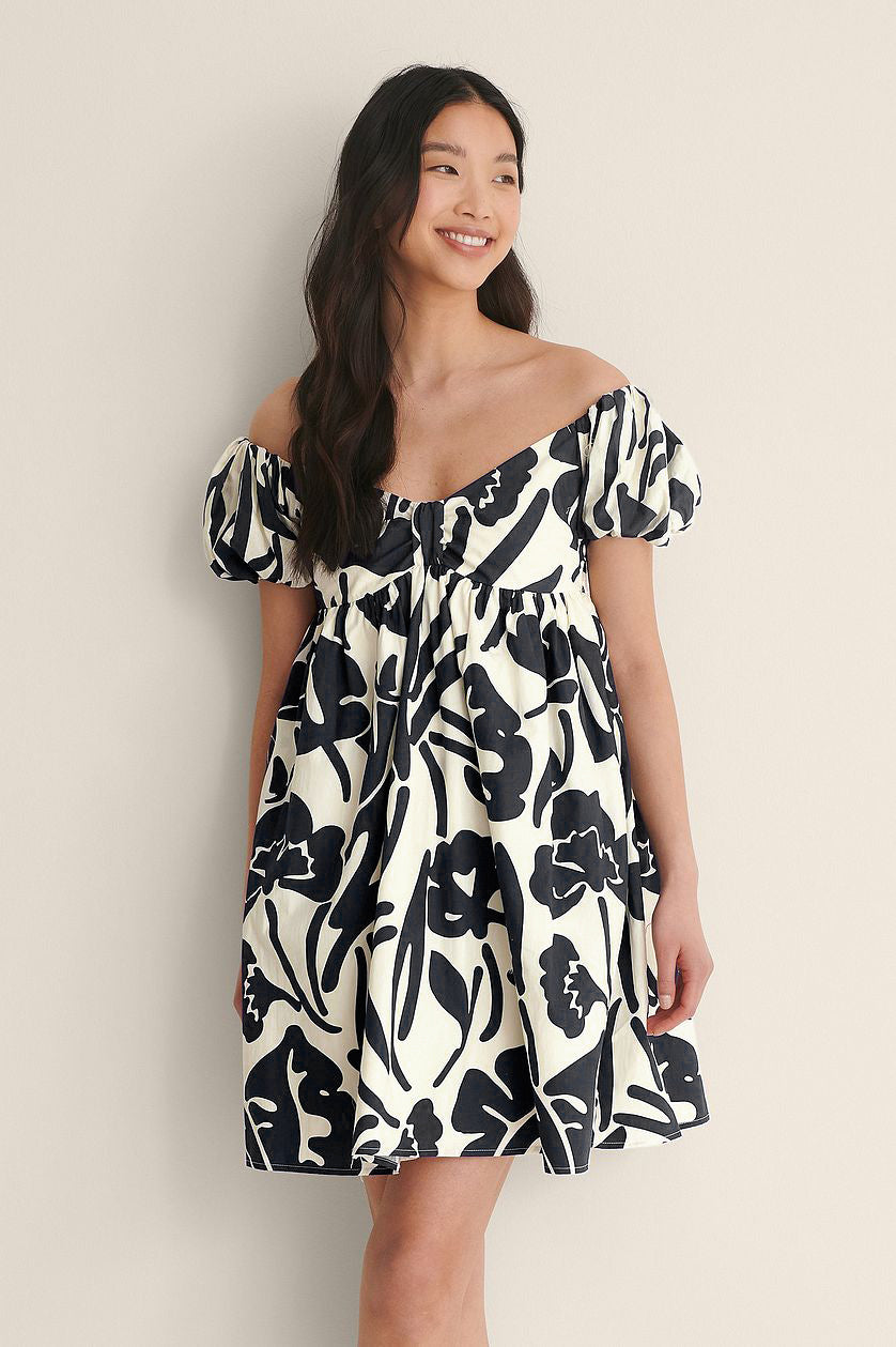 Black Off Shoulder Mini Polyester Dress With Pocket Details