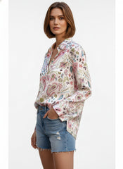White Satin Printed Bohemian Shirt