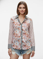 Grey & Brown Satin Printed Bohemian Shirt