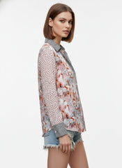 Grey & Brown Satin Printed Bohemian Shirt